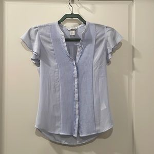 Light blue blouse with flutter sleeve